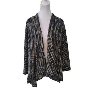 Chico's Womens Size 2 US L Open Front Cardigan Black Gray Geometric Dot Draped